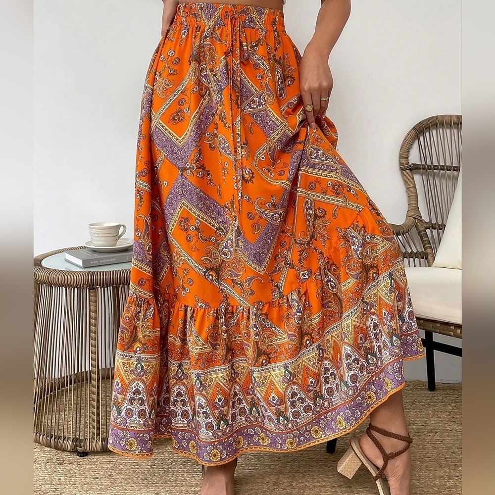 Paisley Floral Printed Skirt With Ruffled Hem - Picture 4 of 4